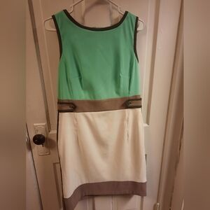Roz & Ali Asymmetrical Dress in Teal and White